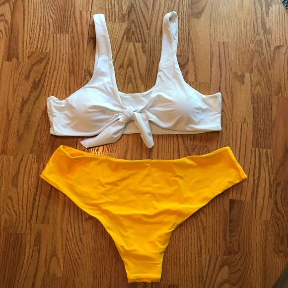 NWT Zaful Bright Yellow & White Knot Padded Bikini Set (2X) - Picture 2 of 16